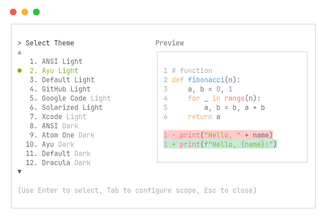 Ayu Light theme