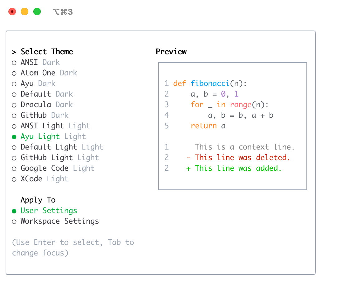 Ayu Light theme